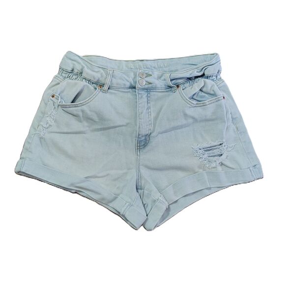 Vanilla Star Sz 14 Women's Distressed Light Wash High Rise Stretch Jean Shorts - Picture 1 of 4